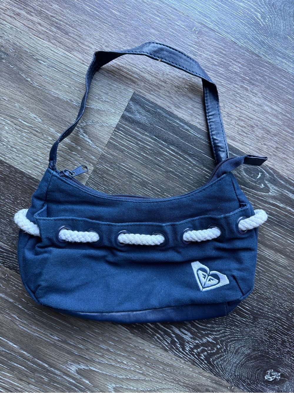 Y2K Roxy Navy Shoulder Bag with White Rope Detail
